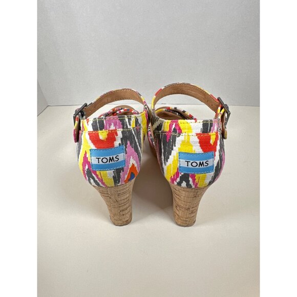 Tom's Sienna Print Ankle Strap Cork Wedges Women's Size 8.5 4"Heel - Picture 4 of 7